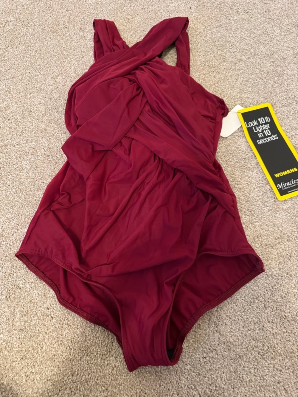Miraclesuit Burgandy Criss cross one piece swimsuit shaping 16W NWT